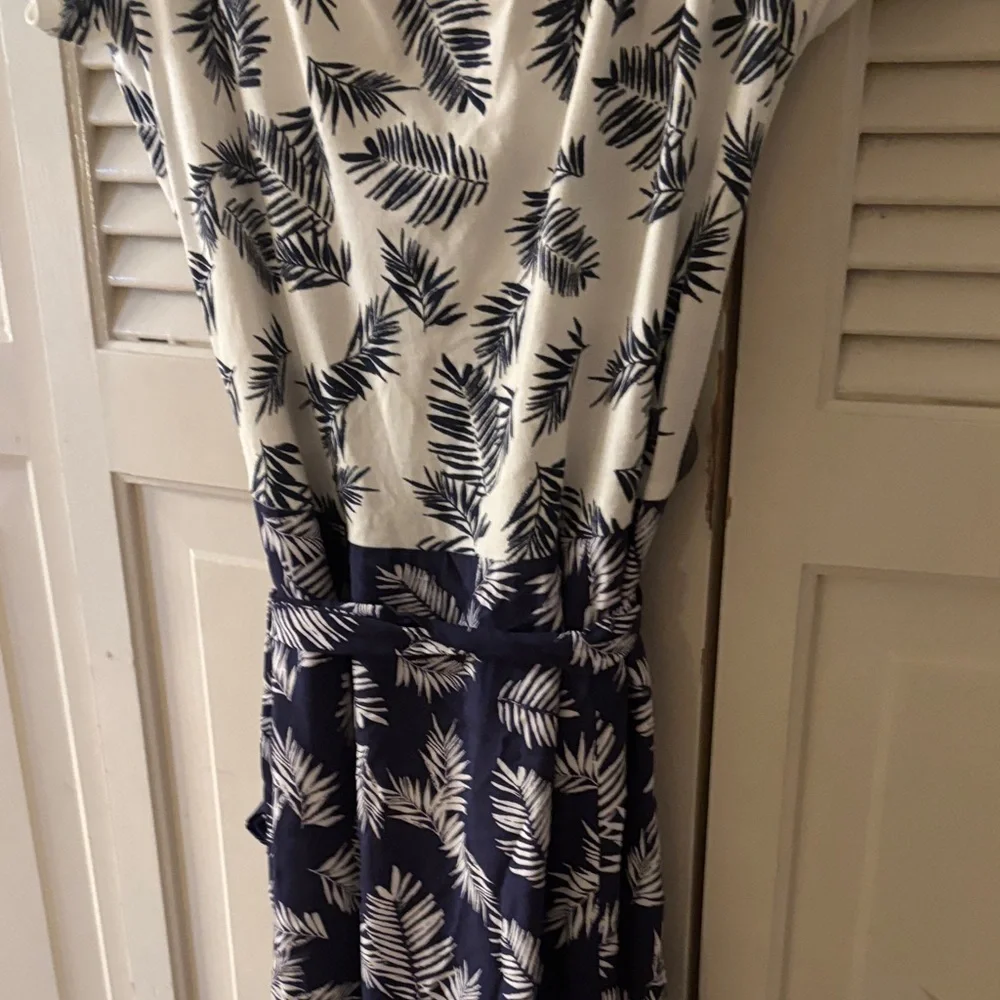 Maison Jules Navy and White Leaf Maxi Dress